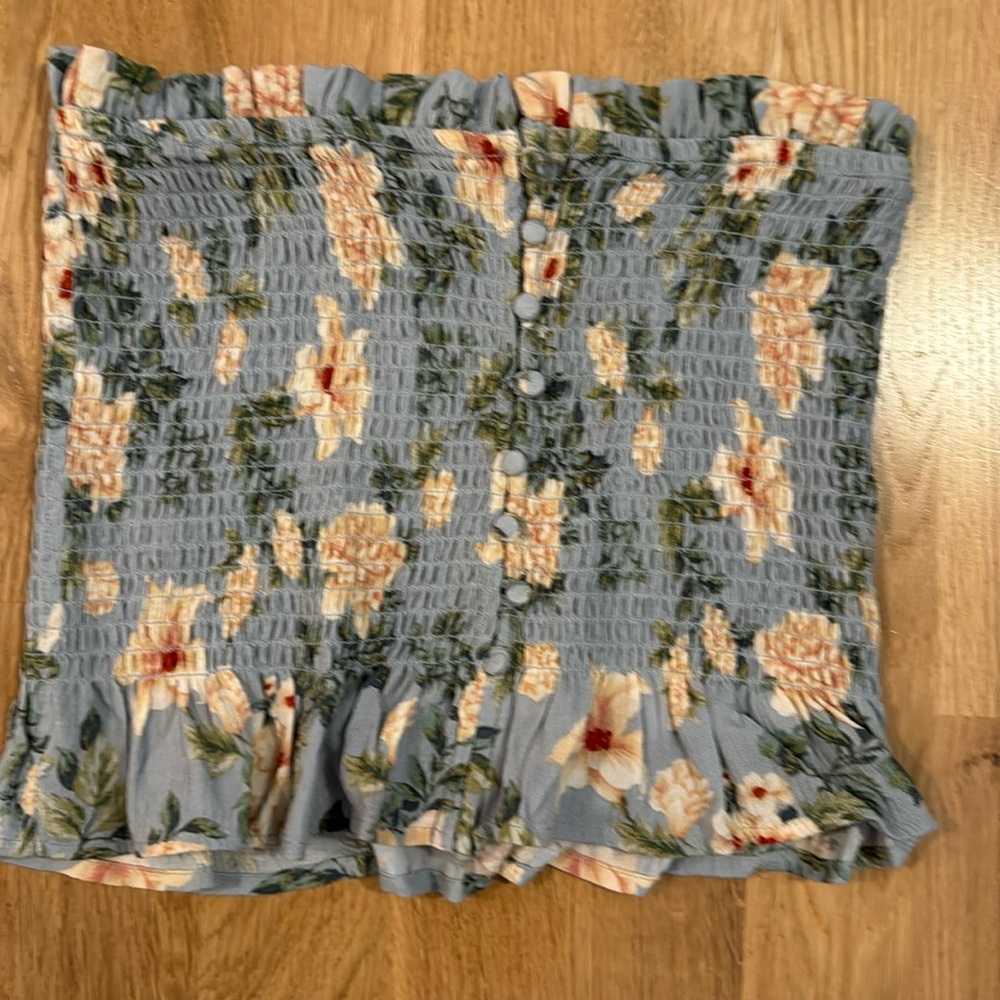 American Eagle Smocked Tube Top, Light Blue Floral, S